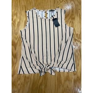 Adrianna Papell Tank Top Women Small Light Pink Stripe Knot Front Scoop Neck B61